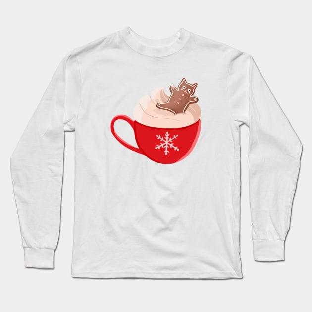 Hot Chocolate and Gingerbread Kitty Long Sleeve T-Shirt by KilkennyCat Art